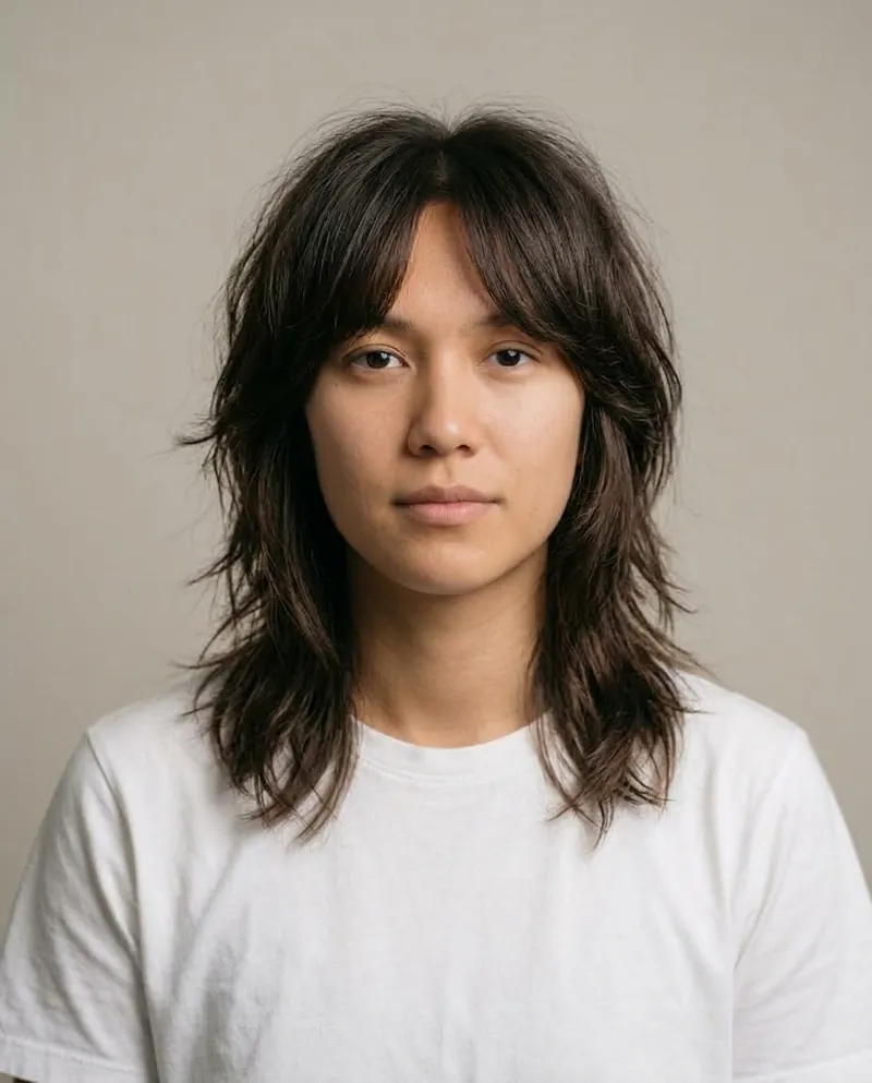 Illustrative preview of the same person with a Wolf Cut